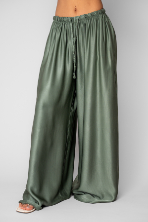Pantaloni - Pantalon lung din mix de matase Light Olive