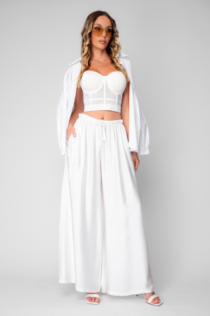Pantaloni - Pantalon lung din mix de matase White