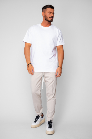 Pantalon lung conic cu snur Beige [4]