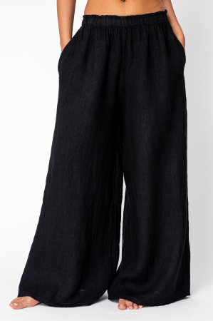 Wide Long pants 100% Linen Black [2]