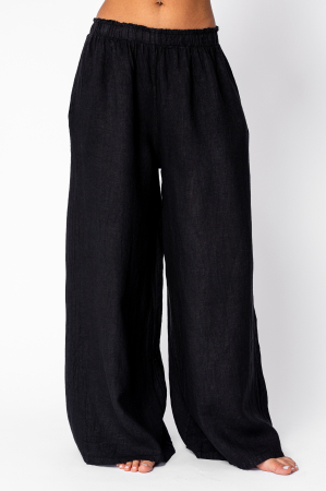 WOMEN - Wide Long pants 100% Linen Black
