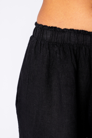 Wide Long pants 100% Linen Black [4]