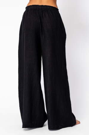Wide Long pants 100% Linen Black [3]