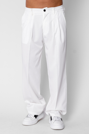 BARBATI - Pantalon lung larg cu nasture White