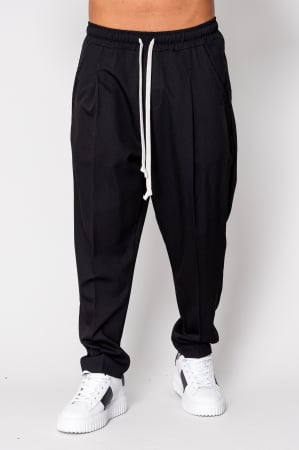 Pantaloni - Pantalon lung larg cu snur Black
