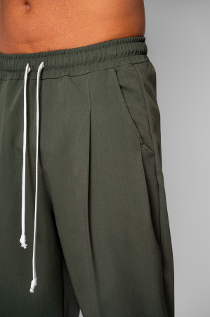 Pantalon lung larg cu snur Kaki [4]