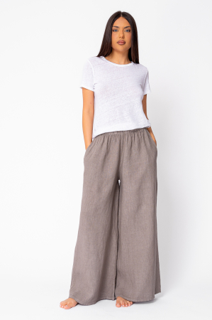 Wide Long pants 100% Linen Taupe [4]