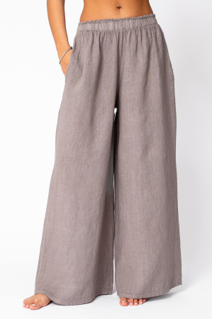 WOMEN - Wide Long pants 100% Linen Taupe