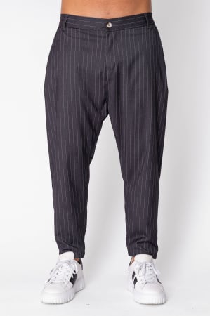 Men - Long Stripe trousers with elastic and button Black