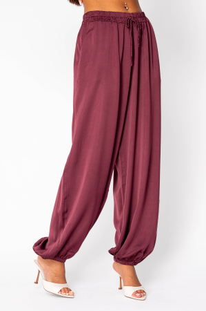 Pants - Burgundy silk blend long puffer pants