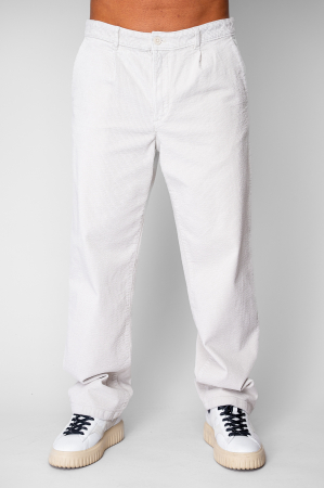 Pantaloni - Pantaloni drep lung din reiat bumbac Off White