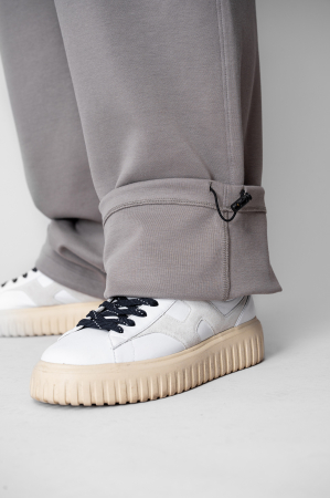 Pantaloni din bumbac, lung cu cordon elastic cu stopper la terminatie Grey [4]