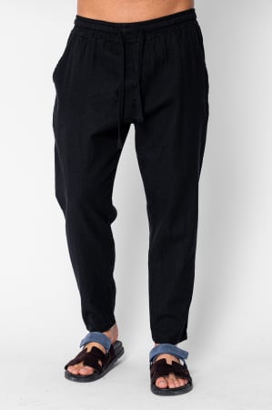 BARBATI - Pantaloni lung din 100% IN cu snur conic Black