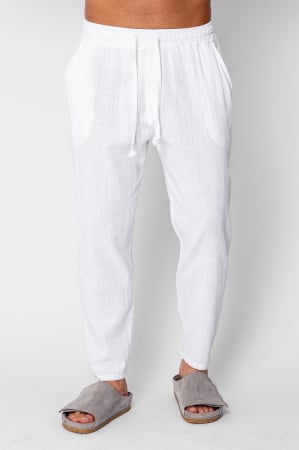 BARBATI - Pantaloni lung din 100% IN cu snur conic White