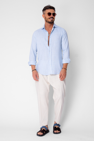 Pantaloni lung din IN cu nasture Cream [1]