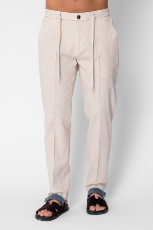 BARBATI - Pantaloni lung din IN cu nasture si snur Premium Edition Beige