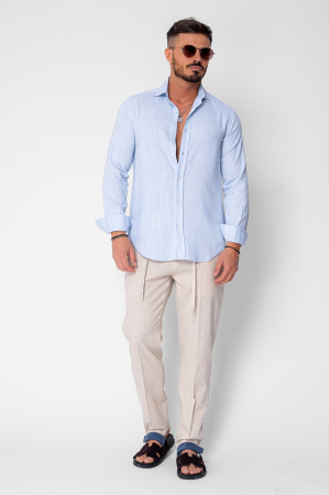 Pantaloni lung din IN cu nasture si snur Premium Edition Beige [1]