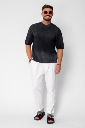 Long pants with button and turned up hem White [3]