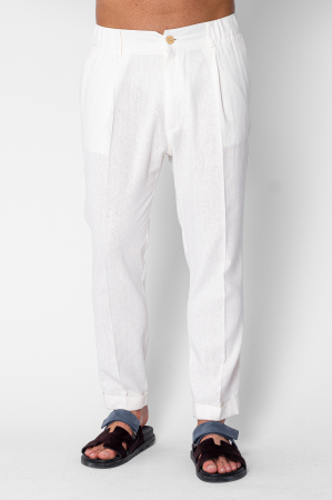Pantaloni - Pantaloni lungi cu nasture si tiv intors White