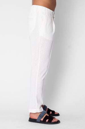 Long pants with button and turned up hem White [1]
