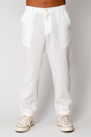 SALE - Long IN trousers with button White
