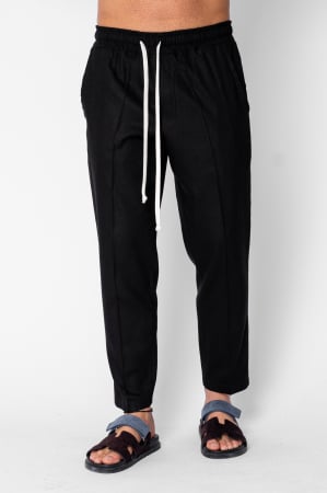 MEN - Linen long pants whit cord Black