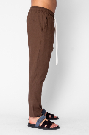 Pantaloni lung din IN cu snur conic Brown [2]