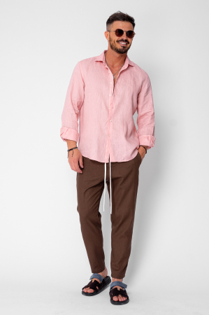 Pantaloni lung din IN cu snur conic Brown [1]