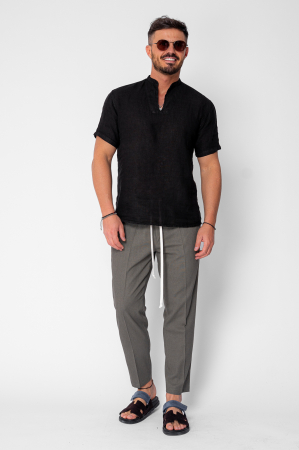Linen long pants whit cord Dark Olive [3]