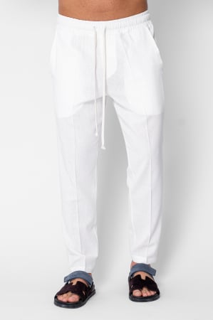 BARBATI - Pantaloni lung din IN cu snur conic White