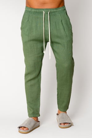 SALE - Linen long pants whit cord Green