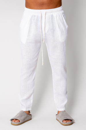 SALE - Linen long pants whit cord White I