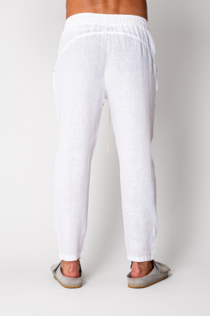 Linen long pants whit cord White I [3]