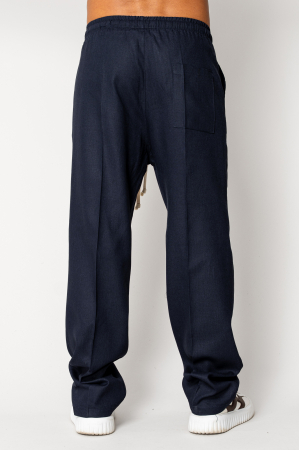 Linen long pants whit cord Navy [2]