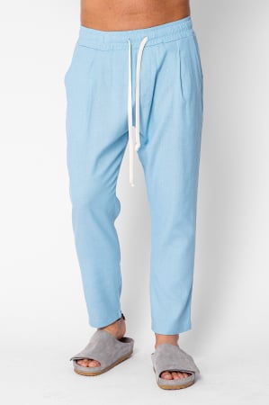 NOUTATI - Pantaloni lung din IN cu snur usor conic Blue