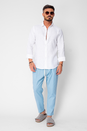 Pantaloni lung din IN cu snur usor conic Blue [3]