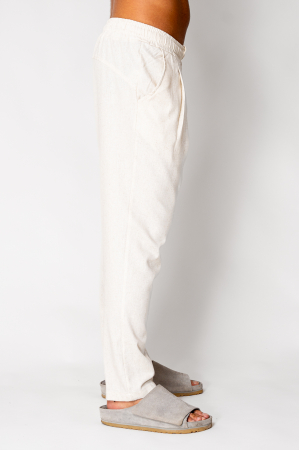 Linen long regular pants whit cord Beige [2]