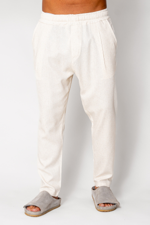 Linen long regular pants whit cord Beige [1]
