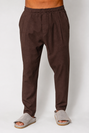 NOUTATI - Pantaloni lung din IN cu snur usor conic Brown