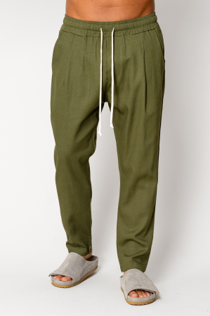 SALE - Linen long regular pants whit cord Kaki