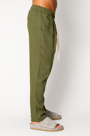 Linen long regular pants whit cord Kaki [1]