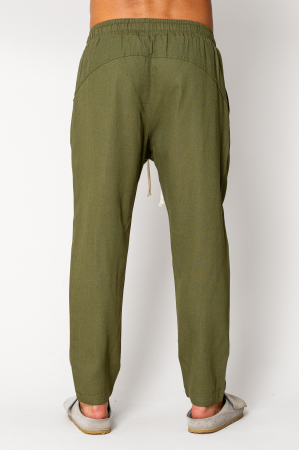 Linen long regular pants whit cord Kaki [2]