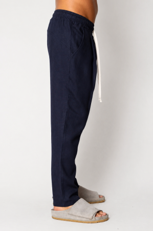 Pantaloni lung din IN cu snur usor conic Navy [1]