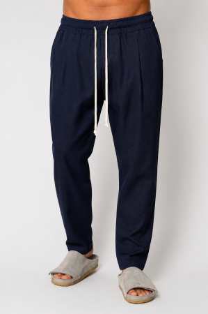 NOUTATI - Pantaloni lung din IN cu snur usor conic Navy