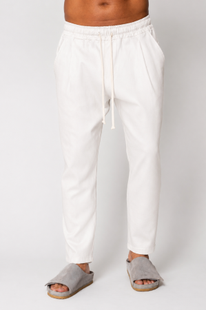 NOUTATI - Pantaloni lung din IN cu snur usor conic White
