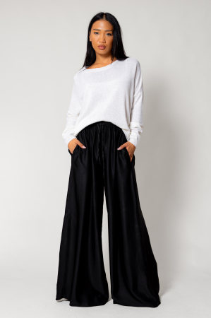 WOMEN - Long silk blend trousers Black