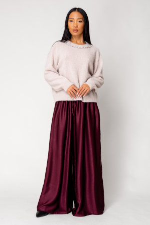 Long silk blend trousers Burgundy [3]