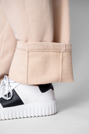 Pantaloni lung drept Oversized din 100% Bumbac Beige [3]