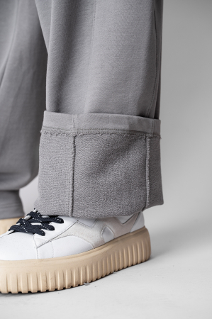 Pantaloni lung drept Oversized din 100% Bumbac Grey [3]