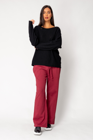 NOUTATI - Pantaloni lung larg din 100% Bumbac Burgundy